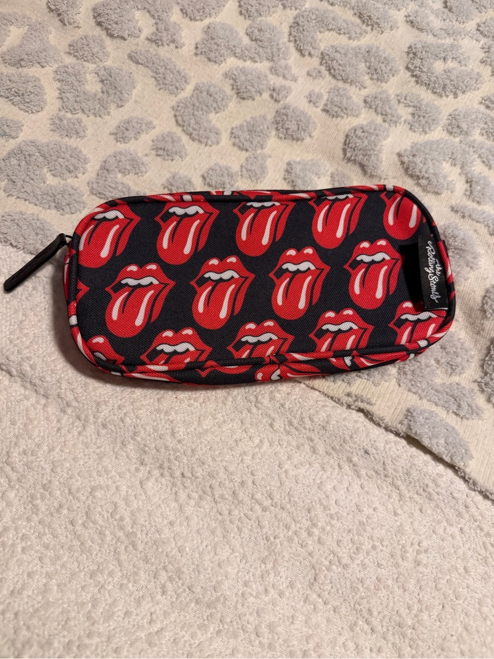 Rolling Stones Logo Zip Pouch in Black & Red